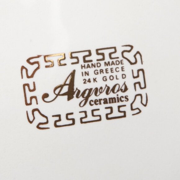 Vintage Arguros 24K Gold Greek Ceramic Cup & Saucer Set Handmade Greece White - Picture 12 of 15